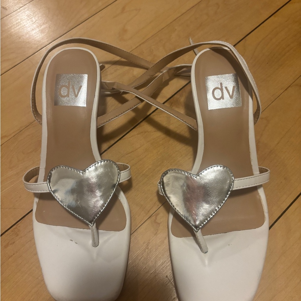 DV by Dolce Vita White Sandals with Silver Heart Accent